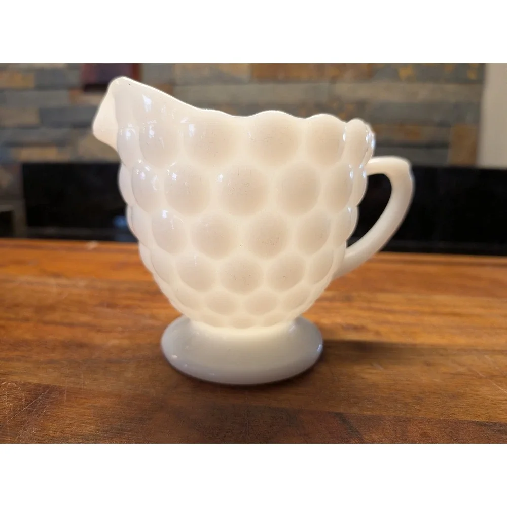 Vintage Westmoreland Milk‎ Glass English Hobnail Creamer Pitcher Set of 2 White
